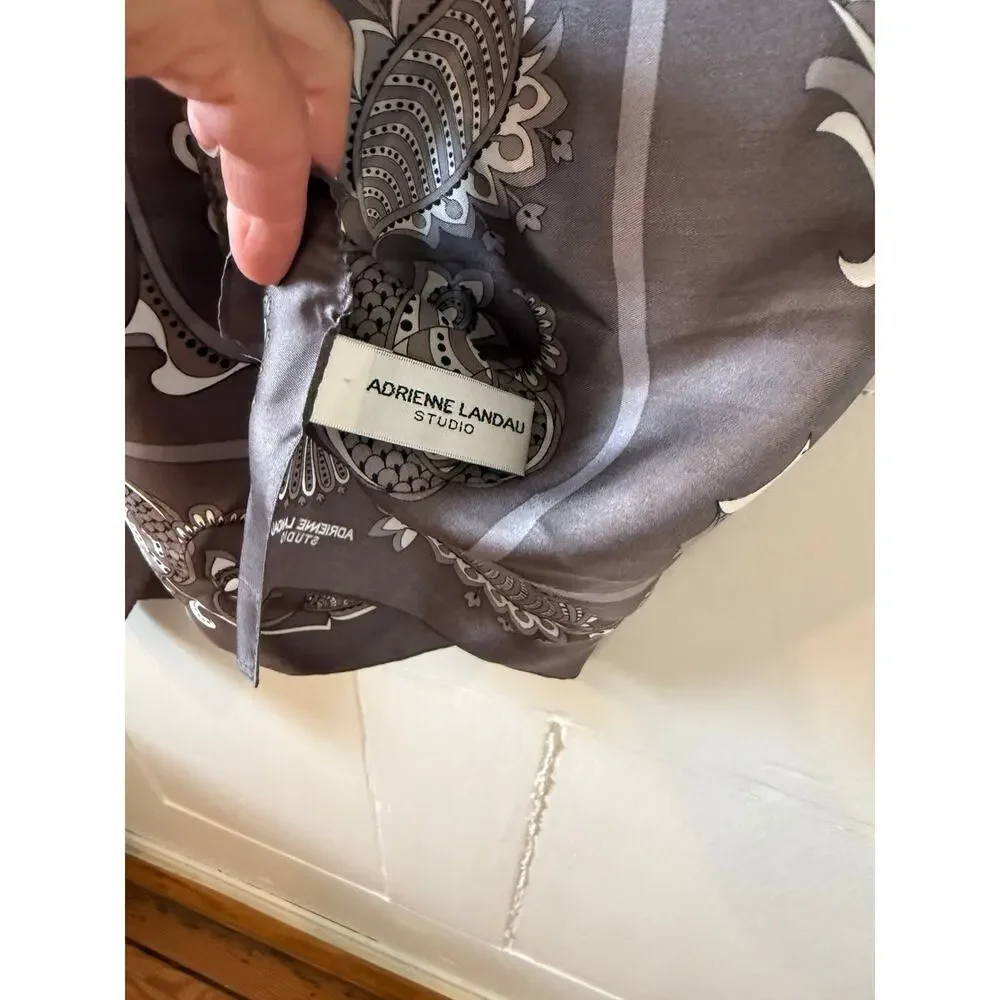 Adrienne Landau Studio Silk Scarf Steel Gray Print Square